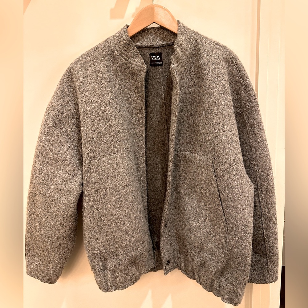 Zara grey boucle bomber jacket S